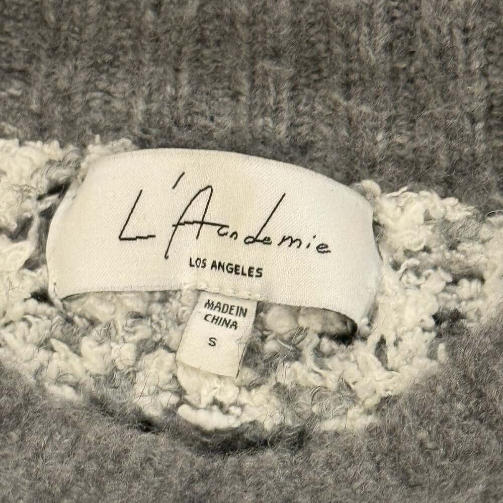 Revolve L'Academie Sz S Niara Gray Bishop Sleeve Wool Blend Fair Isle Sweater - Picture 4 of 9